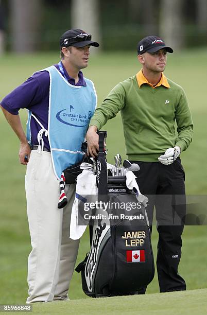 James Lepp, right, with his caddie, in action during the second round of the Deutsche Bank Championship at TPC Boston, in Norton, Massachusetts,...
