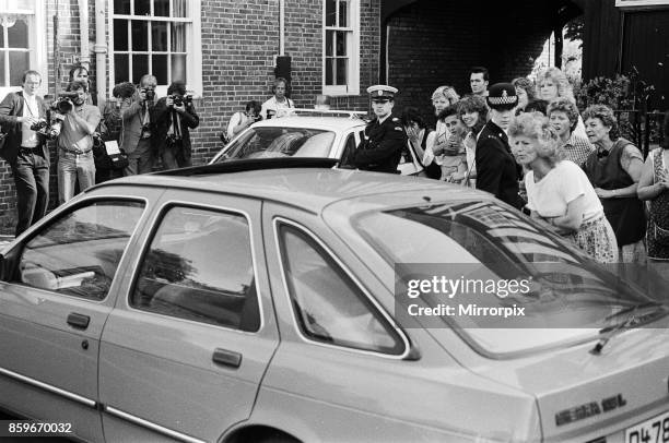 Colin Pitchfork, accused of the rape and murders of the two Leicestershire teenage school girls Lynda Mann and Dawn Ashworth, arrives to jeers from...