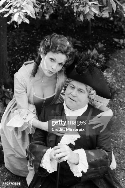 Actors Terry Scott and Madeline Smith who star in the new play 'the School for Wives: at the Yvonne Arnaud Theatre, 29th May 1984.