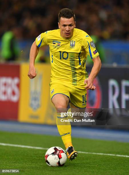 Yevhen Konoplyanka of Ukraine controls the ball during the FIFA 2018 World Cup Qualifier Group I match between Ukraine and Croatia at Kiev Olympic...