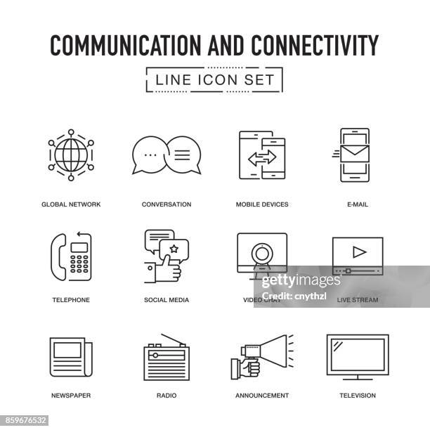 communication and connectivity line icons set - it professional server stock illustrations