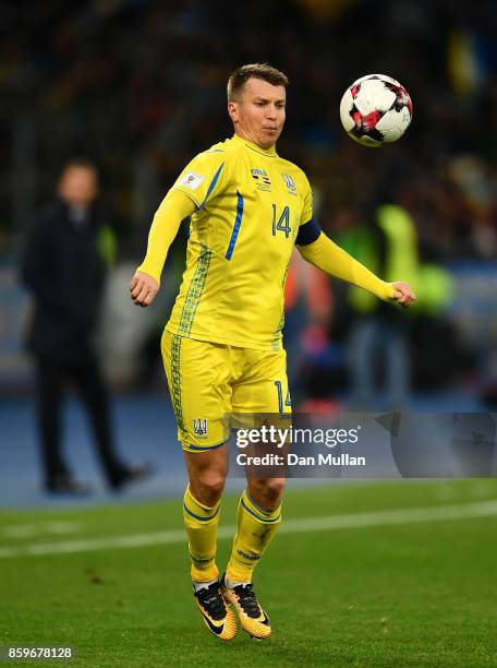 Ruslan Rotan of Ukraine controls the ball during the FIFA 2018 World Cup Qualifier Group I match between Ukraine and Croatia at Kiev Olympic Stadium...