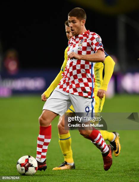 Andrej Kramaric of Croatia controls the ball during the FIFA 2018 World Cup Qualifier Group I match between Ukraine and Croatia at Kiev Olympic...