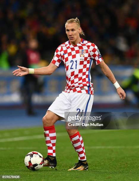 Domagoj Vida of Croatia controls the ball during the FIFA 2018 World Cup Qualifier Group I match between Ukraine and Croatia at Kiev Olympic Stadium...