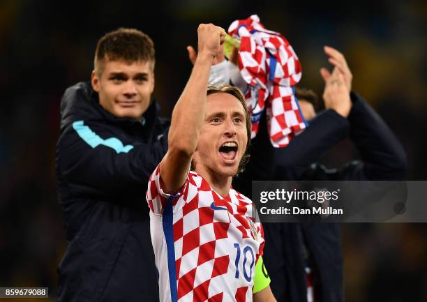 Luka Modric of Croatia celebrates following victory during the FIFA 2018 World Cup Qualifier Group I match between Ukraine and Croatia at Kiev...