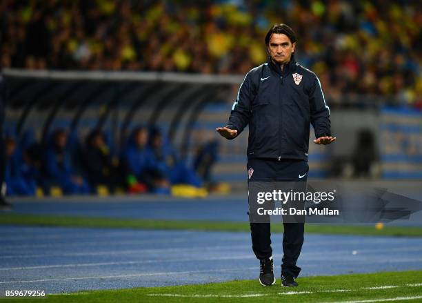 Zlatko Dalic, Manager of Croatia reacts during the FIFA 2018 World Cup Qualifier Group I match between Ukraine and Croatia at Kiev Olympic Stadium on...