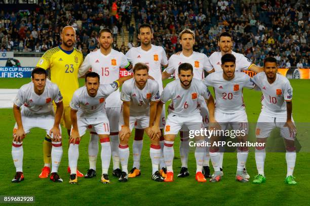 Spain's starting eleven goalkeeper Pepe Reina, defender Sergio Ramos, midfielder Sergio Busquets, Nacho Monreal, forward Artiz Aduriz, defender Cesar...