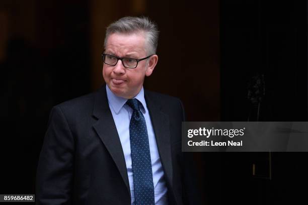 Environment Secretary Michael Gove leaves Downing Street, following a Cabinet meeting on October 10, 2017 in London, England. The meeting was the...