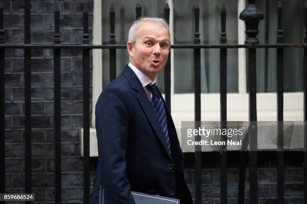 Justice Secretary David Lidington leaves Downing Street, following a Cabinet meeting on October 10, 2017 in London, England. The meeting was the...