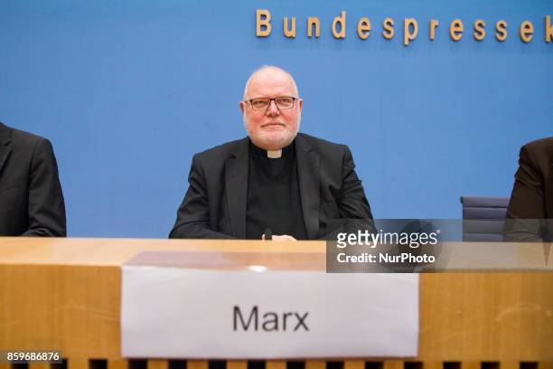 Chairman of the German Bishops' Conference Cardinal Reinhard Marx speaks at the Bundespressekonferenz in Berlin, Germany on October 10, 2017.