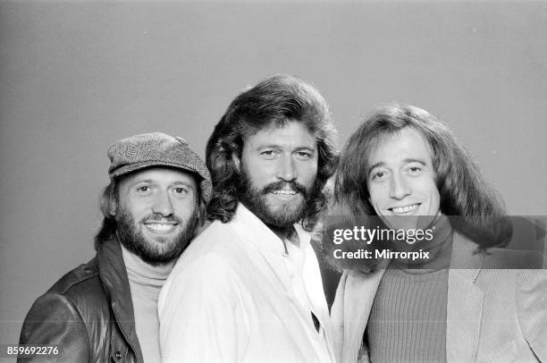 The Bee Gees back in London 22nd November 1981, From left to right: Maurice Gibb, Barry Gibb, Robin Gibb.