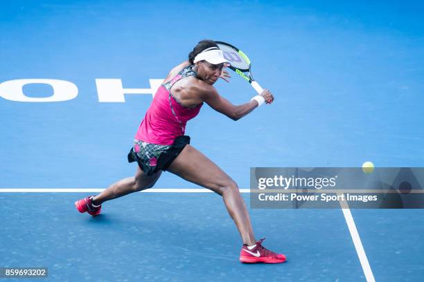 Venus Williams of the United States in action during the Prudential Hong Kong Tennis Open 2017 match between Risa Ozaki of Japan and Venus Willians...