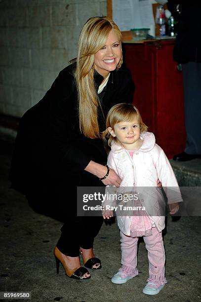 Television personality Nancy O'Dell and daughter Ashby Grace Zubchevich leave the "Live With Regis And Kelly" taping in Midtown Manhattan on April...