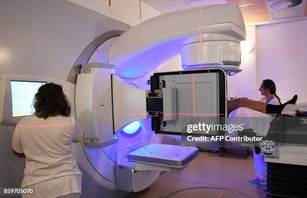 Patient has a radiotherapy session with an electron linear accelerator, on October 9, 2017 at the Paoli-Calmette institute, a fight against cancer...