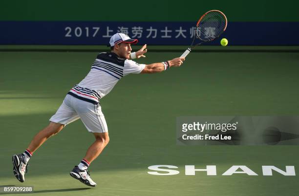 Diego Schwartzman of Argentina returns a shot to Jordan Thompson of Australia during Round 1 of Men's Single on Day 3 of 2017 ATP Shanghai Rolex...