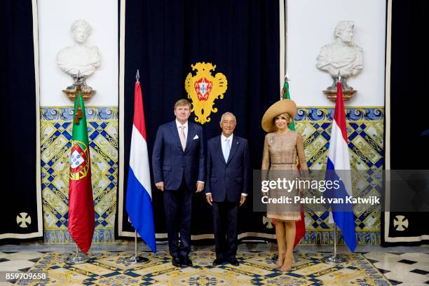 King Willem-Alexander of The Netherlands and Queen Maxima of The Netherlands visit President Marcelo Rebelo de Sousa of Portugal at Palacio de Belem...