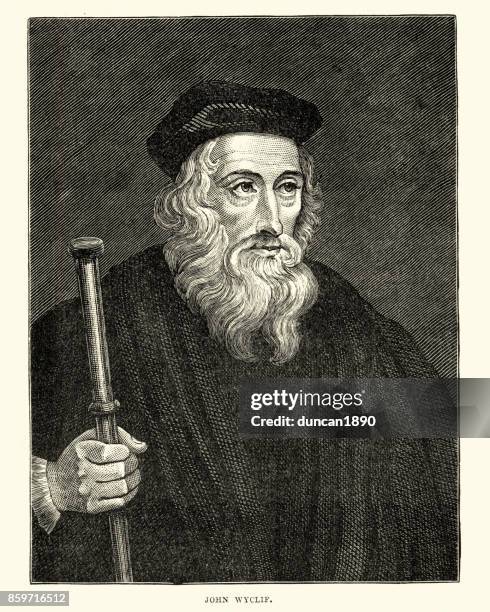 portrait of john wycliffe - theology stock illustrations