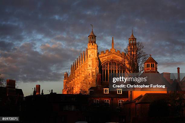 General view of Eton College bathed in evening light with College Chapel prominent on November 15, 2007 in Eton, England. An icon amongst private...