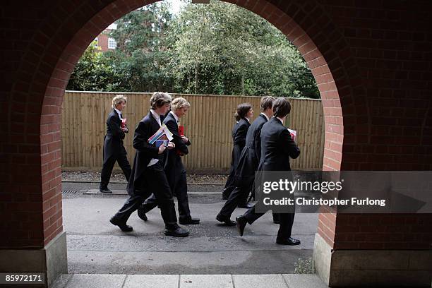 Boys make their way to classes at Eton College on July 20 in Eton, England. An icon amongst private schools, since its founding in 1440 by King Henry...