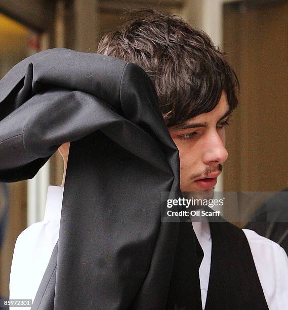 Ben Shiells leaves the City of Westminster Magistrates Court charged with criminal damage and burglary on April 14, 2009 in London, England. The...