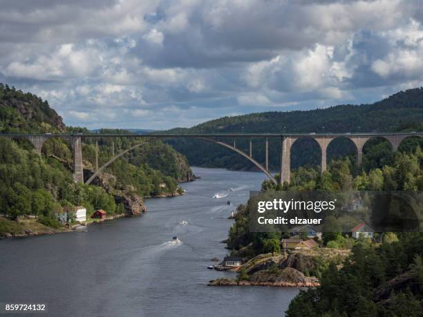 old svinesund bridge - halden norway stockfoto's en -beelden