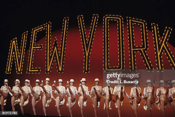 Members of the Rockettes dance group perform at Radio City Music Hall, New York, New York, 1985.