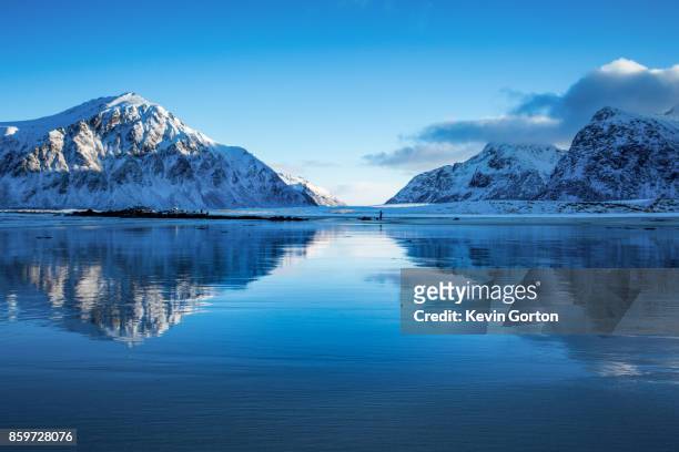 mountains reflected - nordic countries stock pictures, royalty-free photos & images