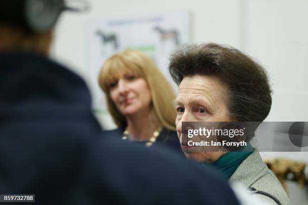 Princess Anne, Princess Royal, meets members of staff during a visit to the Hambleton Equine Clinic on October 10, 2017 in Stokesley, England. The...