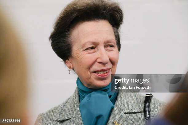 Princess Anne, Princess Royal, visits the Hambleton Equine Clinic on October 10, 2017 in Stokesley, England. The facility is the only purpose built...