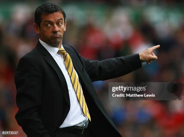 Phil Brown, manager of Hull City looks on during the Barclays Premier League match between Middlesbrough and Hull City at the Riverside Stadium on...