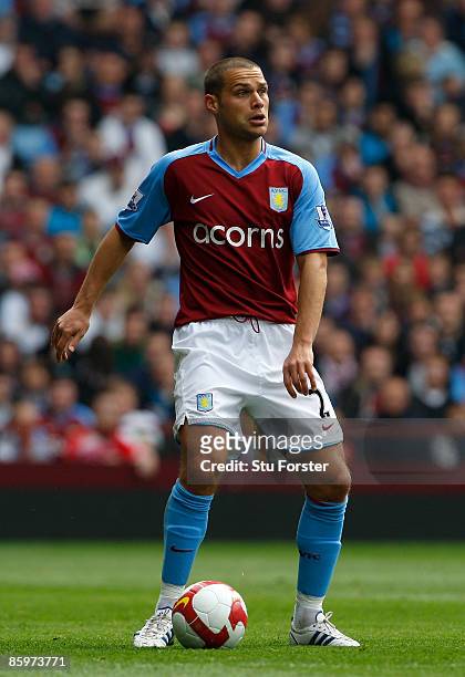 Luke Young of Villa in action during the Premier League match between Aston Villa and Everton at Villa Park on April 12, 2009 in Birmingham, England.