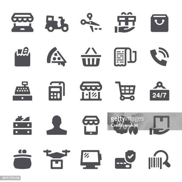 retail icons - delivering groceries stock illustrations