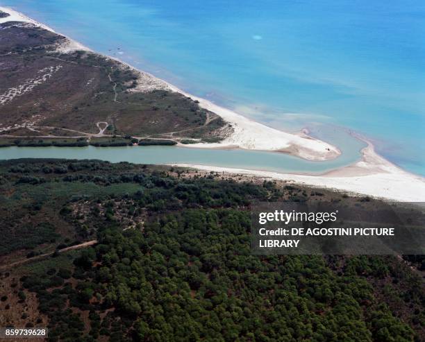 Mouth of the River Basento, the longest river in the Basilicata region, Ionian Sea, Basilicata, Italy.