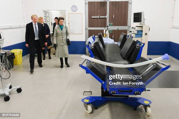 Princess Anne, Princess Royal, is shown the operating theatre as she visits the Hambleton Equine Clinic on October 10, 2017 in Stokesley, England....