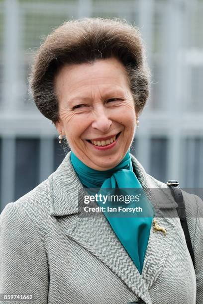 Princess Anne, Princess Royal, reacts as she meets Olympic Three Day Eventing Silver medallist, Team Gold and European Bronze Medallist and current...