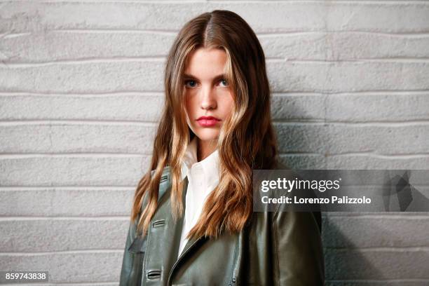 Model is seen backstage ahead of the Trussardi show during Milan Fashion Week Spring/Summer 2018on September 24, 2017 in Milan, Italy.