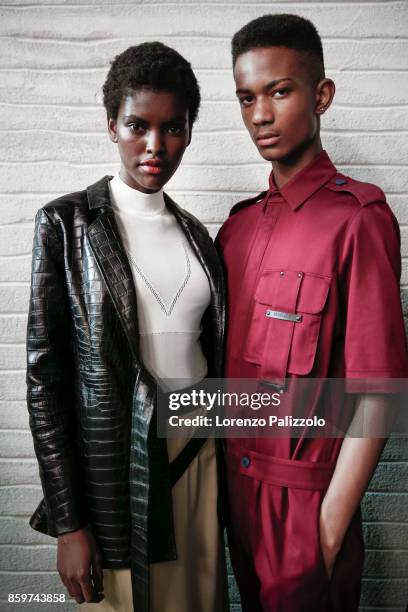 Models are seen backstage ahead of the Trussardi show during Milan Fashion Week Spring/Summer 2018on September 24, 2017 in Milan, Italy.