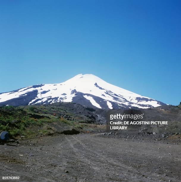 The Osorno Volcano with its snowcapped peak, part of the Andes, Llanquihue Province, Lake Region, Chile.