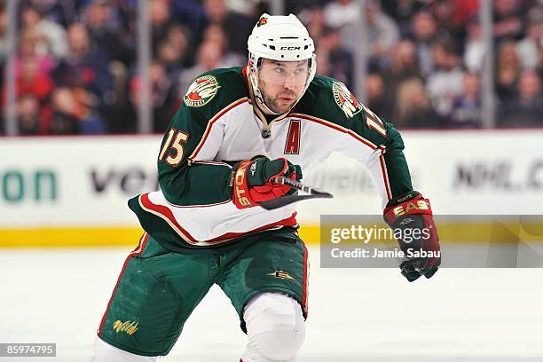 Forward Andrew Brunette of the Minnesota Wild skates against the Columbus Blue Jackets on April 11, 2009 at Nationwide Arena in Columbus, Ohio.