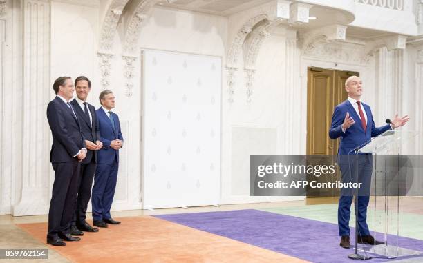 Gert-Jan Segers of the ChristenUnie, Sybrand Buma of the CDA, Dutch Prime Minister Mark Rutte of the People's Party for Freedom and Democracy and...