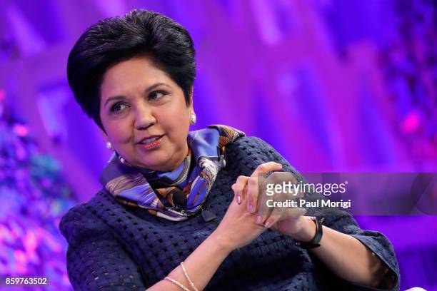 Pepsi Chairman and CEO Indra Nooyi speaks onstage at the Fortune Most Powerful Women Summit - Day 2 on October 10, 2017 in Washington, DC.