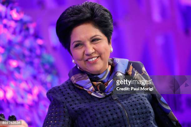 Pepsi Chairman and CEO Indra Nooyi speaks onstage at the Fortune Most Powerful Women Summit - Day 2 on October 10, 2017 in Washington, DC.