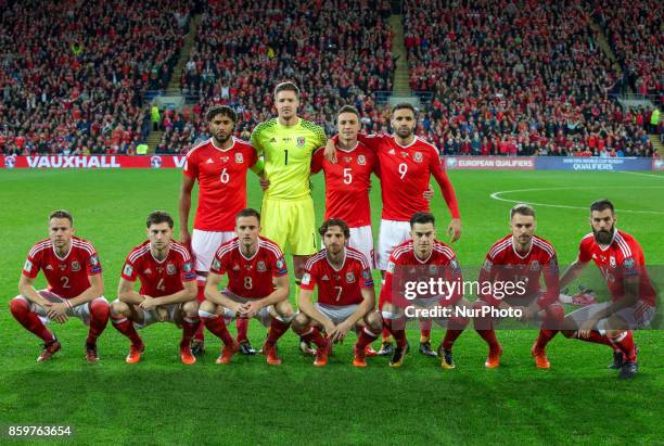The Wales pre match team photo Ashley Williams, Wayne Hennessey, James Chester, Hal Robson-Kanu Chris Gunter, Ben Davies, Andy King, Joe Allen, Tom...