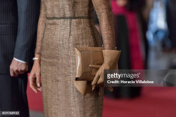 Queen Maxima of The Netherlands, clutch bag detail, pay homage to Luis Vaz de Camoes, Portugal's and the Portuguese language's greatest poet, before...