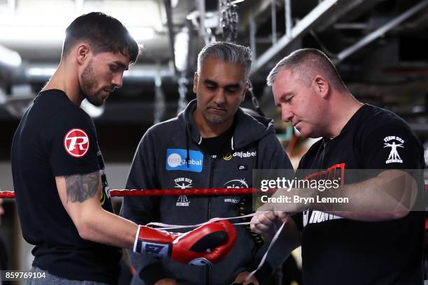 Jamie Cox of Great Britain prepares for a media workout at the Stonebridge Boxing Club on October 10, 2017 in London, England.
