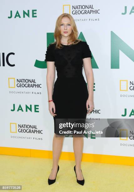 Actress Molly Quinn attends the premiere of National Geographic documentary films' "Jane" at the Hollywood Bowl on October 9, 2017 in Hollywood,...