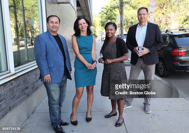 The new management team at Zemcar poses for a portrait in Cambridge, MA on Oct. 4, 2017. From left are founder Bilal Khan, CEO Juliette Kayyem,...