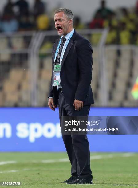 Head coach Christian Wueck of Germany reacts reacts during the FIFA U-17 World Cup India 2017 group C match between Iran and Germany at Pandit...
