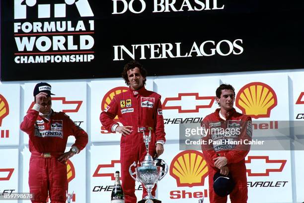 Gerhard Berger, Alain Prost, Ayrton Senna, Grand Prix of Brazil, Autodromo Jose Carlos Pace, March 25, 1990.