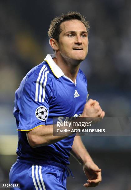 Chelsea's Frank Lampard celebrates scoring his second goal and Chelsea's fourth against Liverpool during UEFA Champions League quarter-final second...